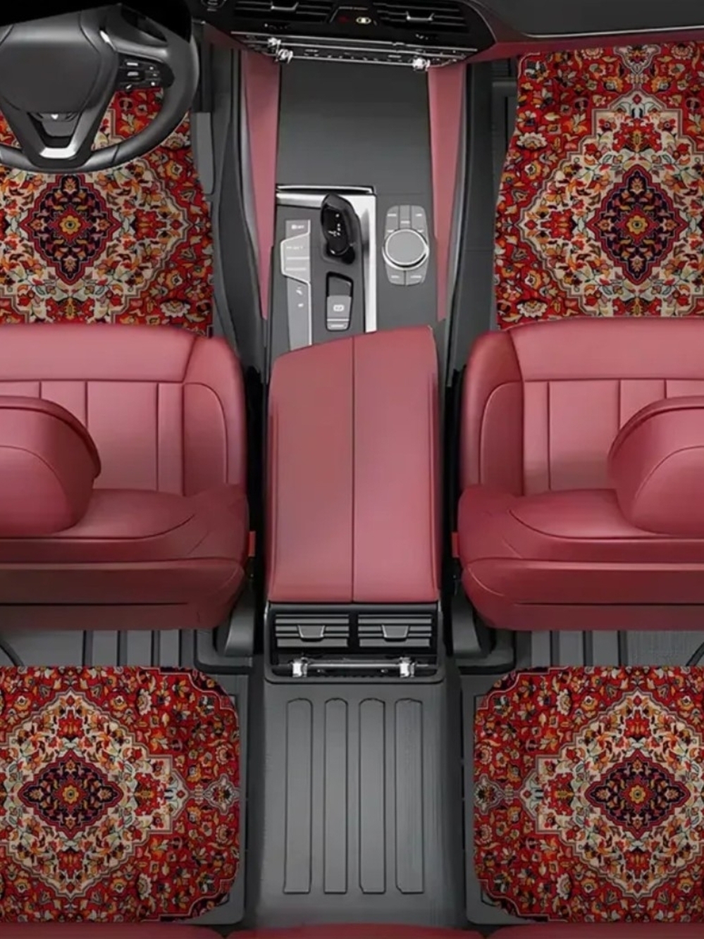 Red Leather Car Seat Covers with Persian Floor Mats